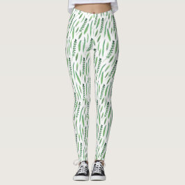 Leggings Women - Green Leaves Pattern