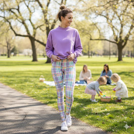 Leggings Xadrez Estilo Primavera Lavanda Turquesa 