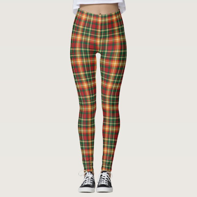 Leggings Xadrez Laranja Verde Tartan (Frente)