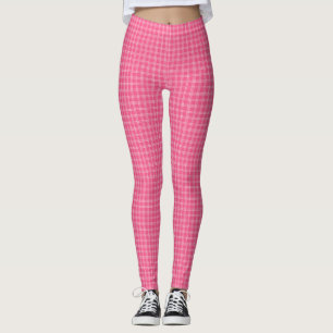 Leggings xadrez rosa exibidas frente e verso