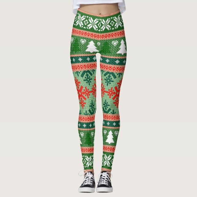 Leggings Xadrez Vermelho e Verde Chic com Flocos d (Frente)