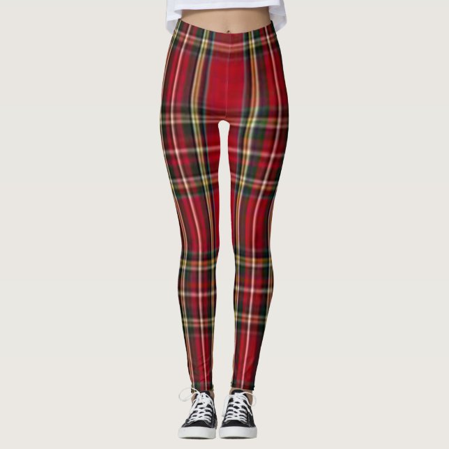 Leggings xadrezes vermelhas vermelhas de Stewart t (Frente)