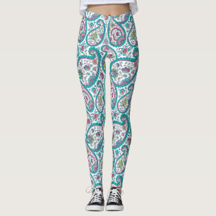 Leggings Yoga do padrão azul persa Boteh Paisley