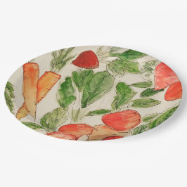 Legumes de jardim aquarela prato de papel de verão