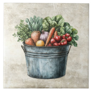 Legumes Rústicos em Balde de Aquarela