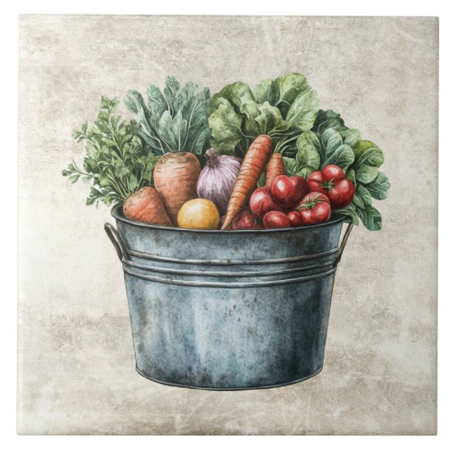 Legumes Rústicos em Balde de Aquarela (Frente)