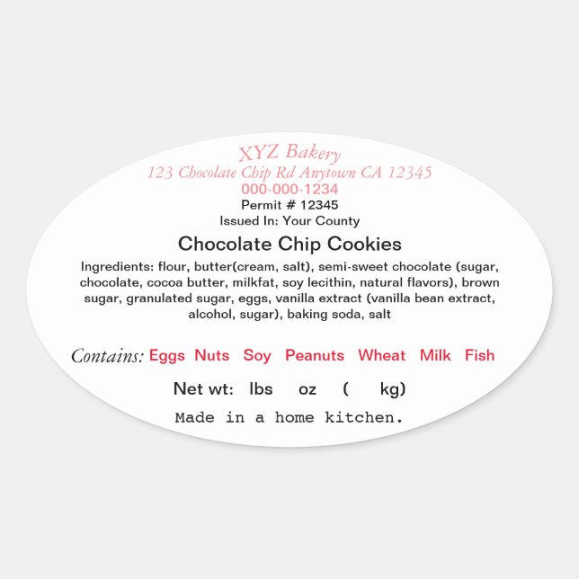 Lei de alimentos caseiros da Califórnia etiqueta f (Frente)