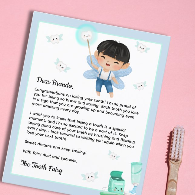 Leia de Fada de Dente de Menino Magro para Meninos (Magical Boy Tooth Fairy Keepsake for Boys Letter)