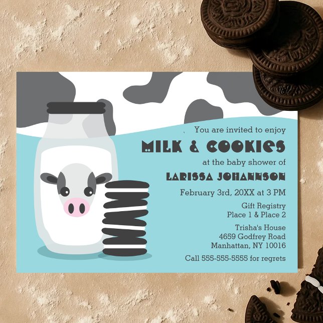 Leite de Vaca AZUL e Cookies Bebê Convites (Cow Milk and Cookies Baby Shower Invitations)