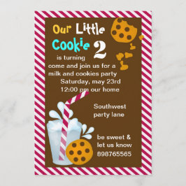 Leite e convite de aniversário de biscoito