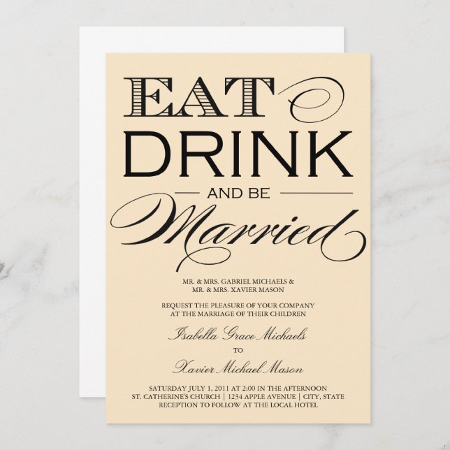 Leitelho Come, Bebe| Convite Para Casamento (Frente/Verso)