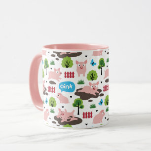 Leitões Felizes Na Caneca De Lama