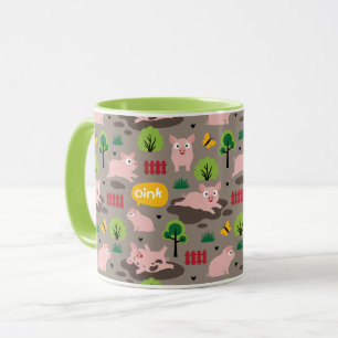 Leitões Felizes Na Caneca De Lama