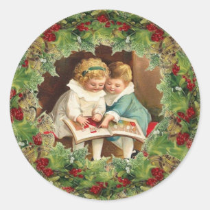 Leitura bonito das crianças da etiqueta do Natal