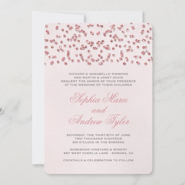 Leitura Cor-de-rosa Confetti Convite para Casament (Frente)
