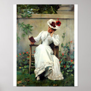 Leitura da mulher em um poster do jardim