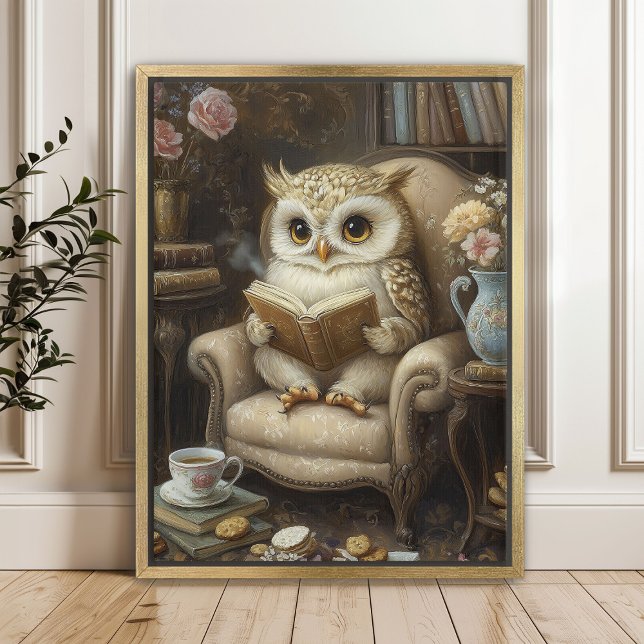 Leitura Whimsical Owl Book Lover Art Impressão (Criador carregado)
