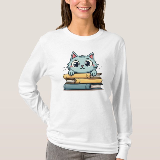 Leituras de Gato - Camiseta de Gato Bonita (Frente)