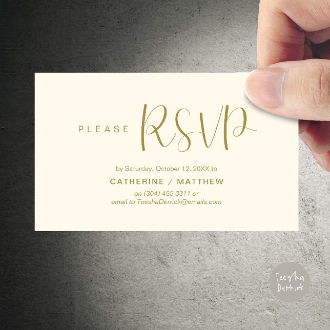 Lembrete de RSVP para Convites de Casamento, Moder (Wedding Invites RSVP Reminder enclosed card, Modern Minimal Yellow Gold)