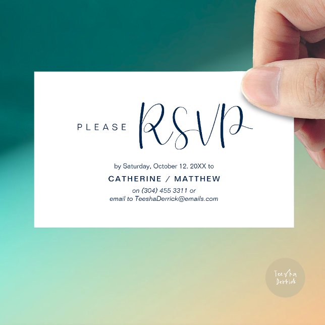 Lembrete de RSVP para Convites de Casamento, Moder (Wedding Invites RSVP Reminder enclosed card, Modern Minimal Navy Blue)