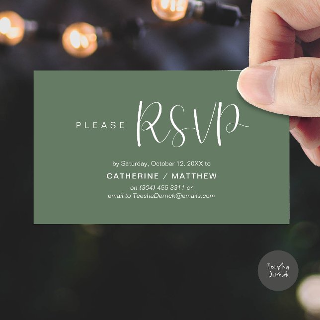 Lembrete de RSVP para Convites de Casamento, Moder (Wedding Invites RSVP Reminder enclosed card, Modern Minimal Sage Green)