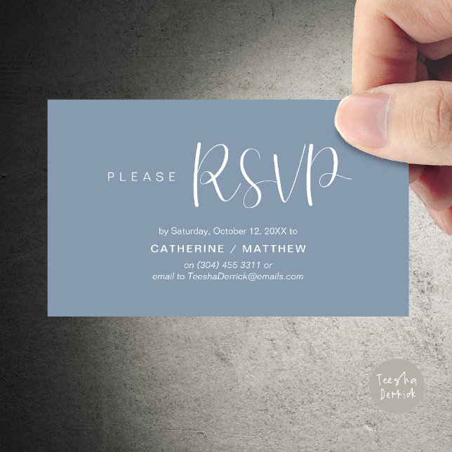 Lembrete de RSVP para Convites de Casamento, Moder (Wedding Invites RSVP Reminder enclosed card, Modern Minimal Dusty Blue)