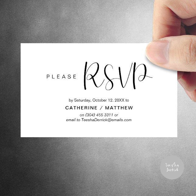 Lembrete de RSVP para Convites de Casamento, Moder (Wedding Invites RSVP Reminder enclosed card, Modern Minimal Black and White)