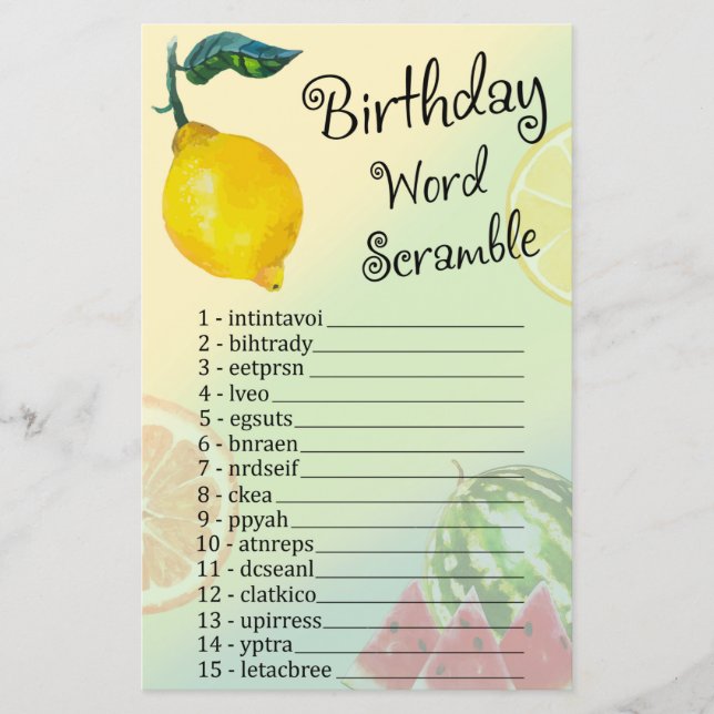 Lemon Birthday - Jogo do Word Scramble (Frente)