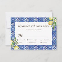 Lemon Blue Mediterranean Weding RSVP Meal