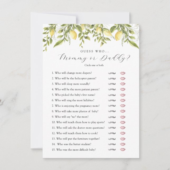 Lemon Branches Bebê Adivinha Quem Chá Cartão De Jo (Frente)