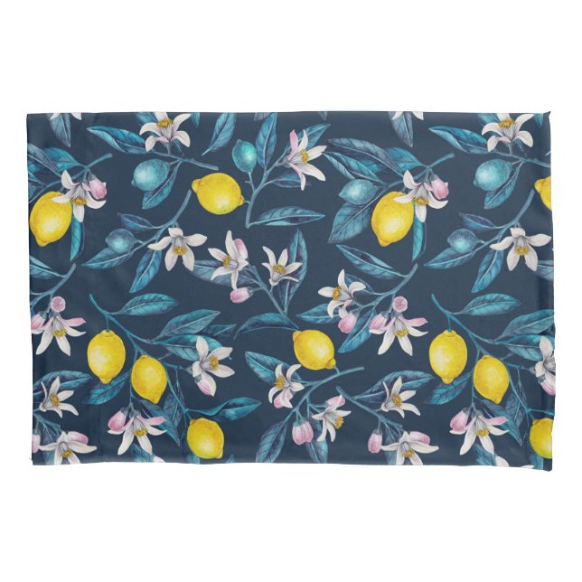 Lemon branches with blossoms and fruit on blue (Frente-Esquerda)