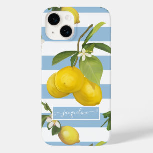 Lemon Citrus Floral Greenery Blue Strik