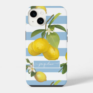 Lemon Citrus Floral Greenery Blue Strik