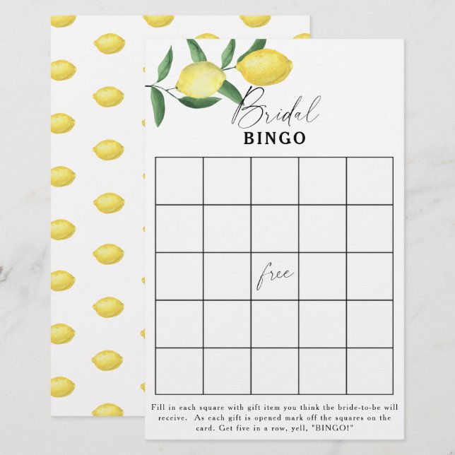 Lemon Citrus - Jogo de bingo para chá de noiva (Frente/Verso)