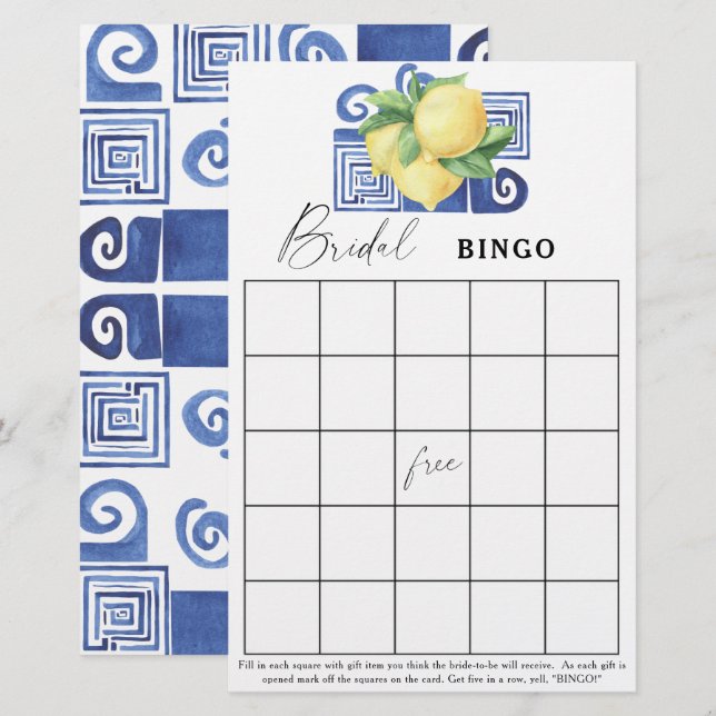 Lemon Citrus - Jogo de bingo para chá de noiva (Frente/Verso)