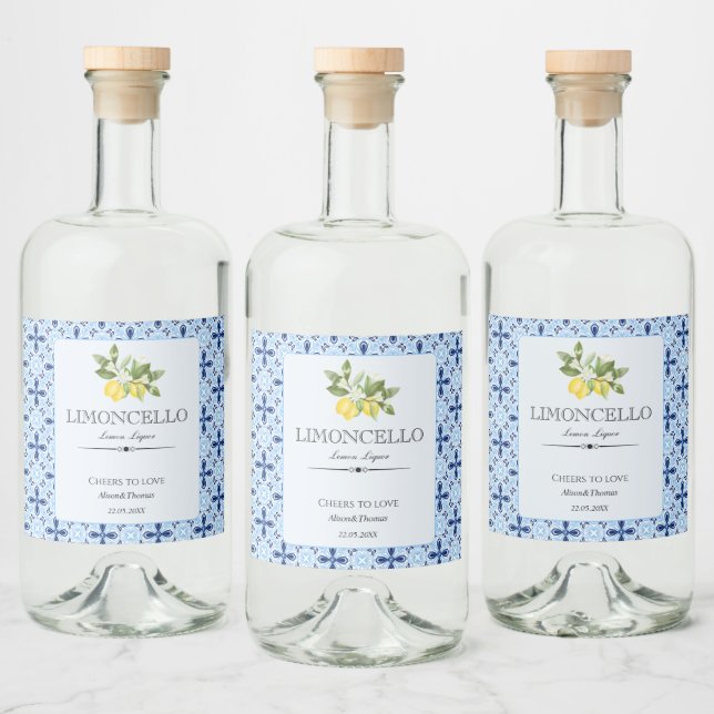 Lemon Floral Limoncello Wedle Blue Azulejo Italian (Garrafas)