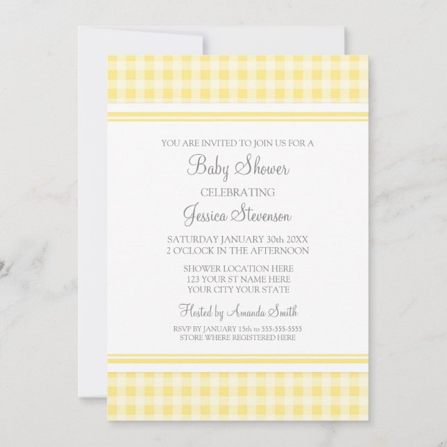 Lemon Gingham - Convites Personalizados para Bebês (Verso)