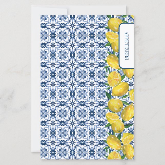 Lemon Italian blue Tile Recipe dividers (Frente)