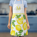 Lemon Monograma Botânico Branco<br><div class="desc">Este avental monograma apresenta um padrão de limão de aquarela com amarelo sólido no topo onde o seu nome e nome iniciais podem ser adicionados.</div>
