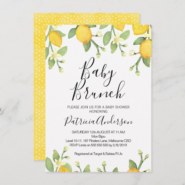 Lemon Neutro de Gênero Convite para Chá de fraldas (Frente/Verso)