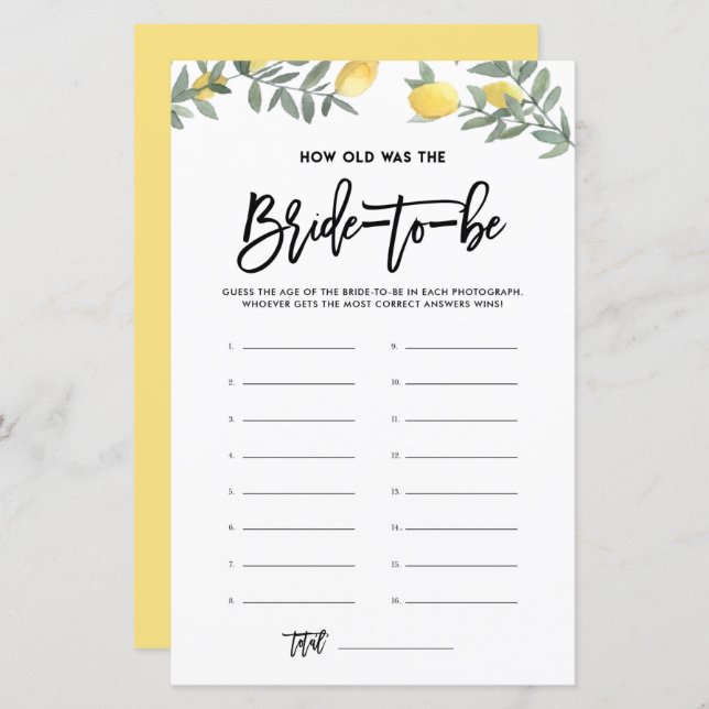 Lemon, qual era a idade do jogo de Chá de panela d (Frente/Verso)