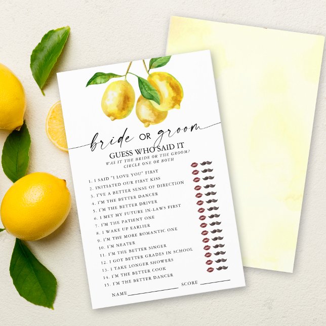Lemon, que disse jogos Chás de panela (Entertain and delight your guests with our stylish lemon "Guess who said it" bridal shower game.)