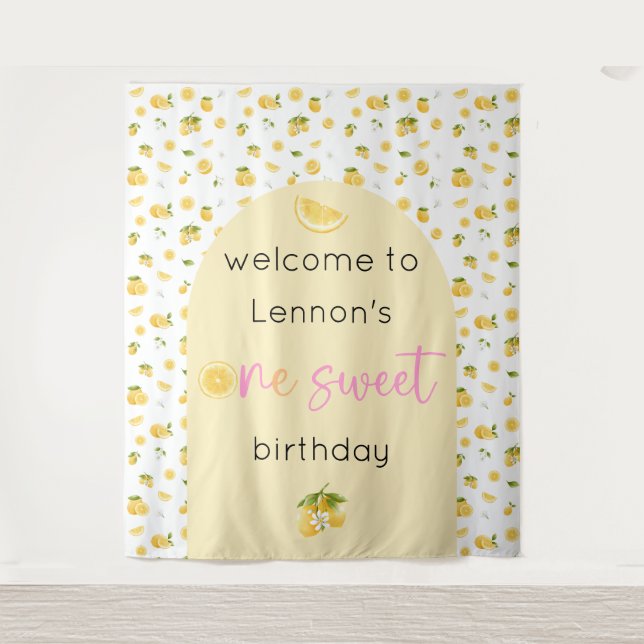 Lemon Sweet One Birthday Backdrop Tapeçaria (Frente)