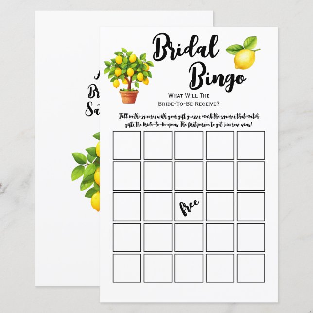Lemon Tree Citrus Jogo de Bingo para Chá de Noiva (Frente/Verso)