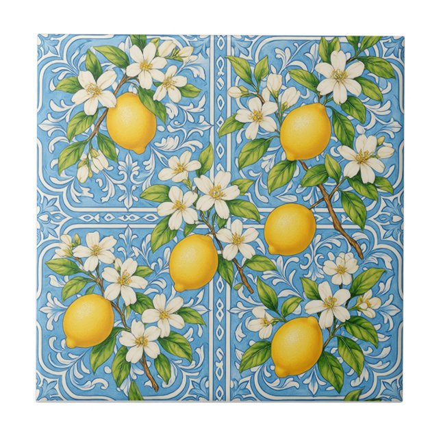 Lemon Watercolor Blue Mediterranean Pattern (Frente)