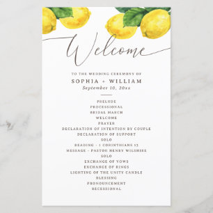 Lemon Watercolor Wedding Programa Citrus Garden