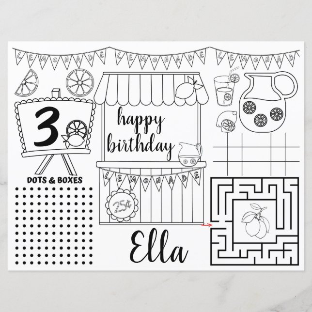 Lemonade Placemats, folha de atividade de limonada (Frente)