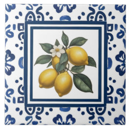 Lemons Blue and White Tribal Folk Art Pattern