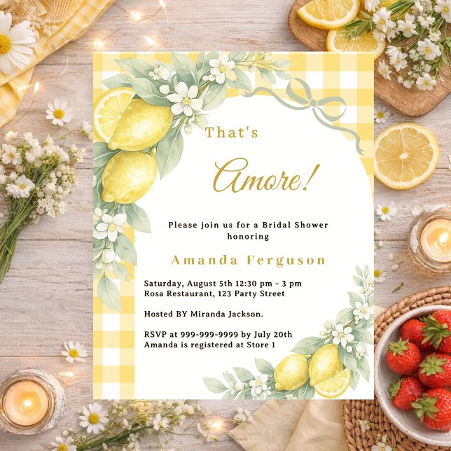 Lemons gingham italian Bridal Shower invitation (Criador carregado)