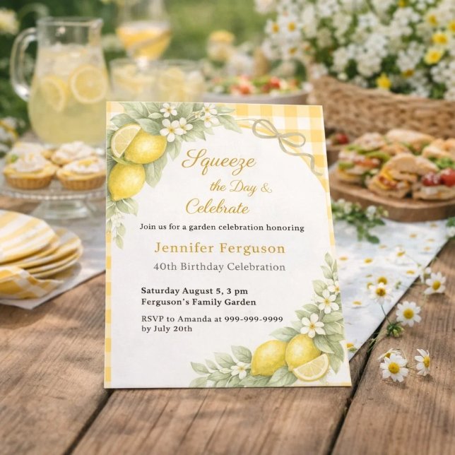 Lemons gingham summer garden birthday invitation (Criador carregado)